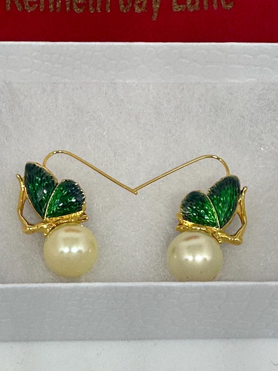KJL Enamel Butterfly Earrings - image 3