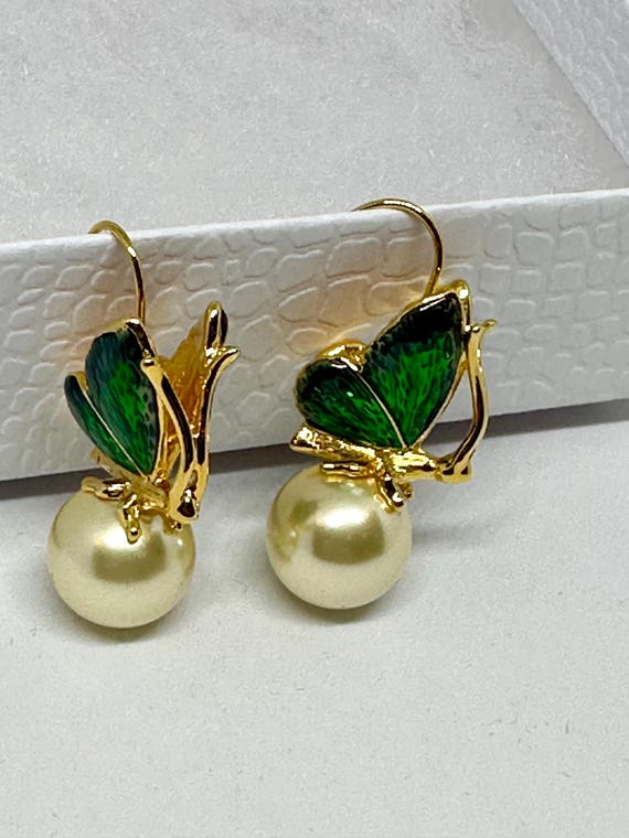 KJL Enamel Butterfly Earrings - image 1