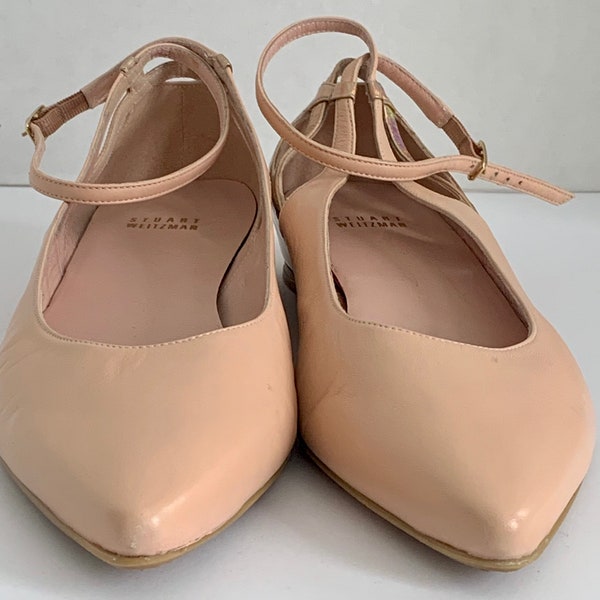 Women’s Stuart Weitzman Pointy Flat  Shoes Size 10.5 Pink Leather And Metallic