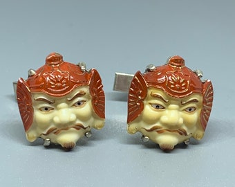 Vintage Japanese Takishane Bishamonten Button Cuff Links