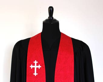 Clergy Stole, Red on Red #181, White Cross, Ordination, 54" Length, Vestments, Church