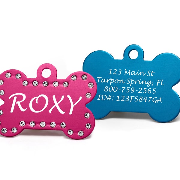 Personalized Pet ID Tag for Dogs and Cats - Genuine Swarovski Crystals - Engraved with up to 5 Lines of Custom Text