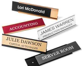 Custom Engraved Name Plates with Aluminum Holder.  2x8" Wall Name Plates and Desk Name Plates for Business Office & Home Office Use