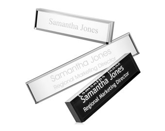 Providence Engraving Personalized Desk Name Plate - Custom Acrylic Glass Name Plate Wedge for Office with Laser Engraved Text