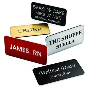 Custom Engraved Name Tag Badges - Personalized Identification with Pin or Magnetic Backing