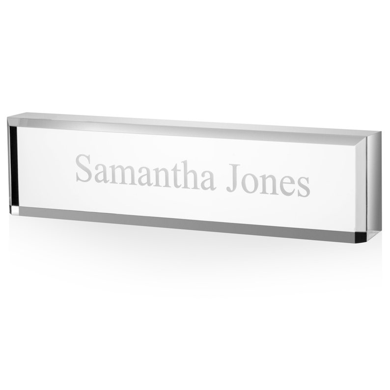 Providence Engraving Personalized Desk Name Plate Custom Acrylic Glass Name Plate Wedge for Office with Laser Engraved Text image 7