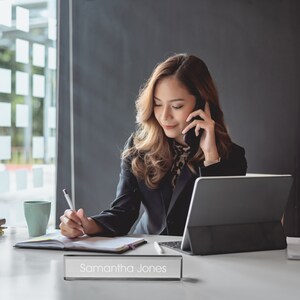 Providence Engraving Personalized Desk Name Plate Custom Acrylic Glass Name Plate Wedge for Office with Laser Engraved Text image 6