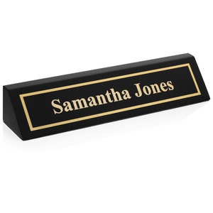 Providence Engraving Personalized Wood Desk Name Plate for Office with Custom Laser Engraved Piano Finish Desk Wedge 2x8, 2x10