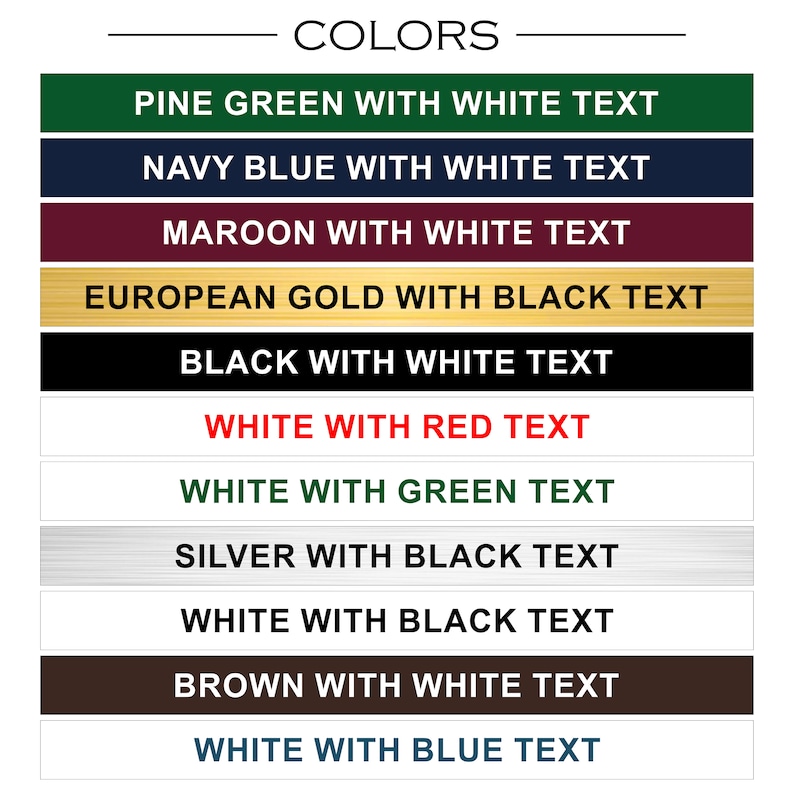 K&ouml;nnte beinhalten: Eine Tabelle mit verschiedenen Farbkombinationen f&uuml;r Text und Hintergrund. Die Farben umfassen Kiefern gr&uuml;n, Marineblau, Rotbraun, Europ&auml;isches Gold, Schwarz, Wei&szlig;, Silber und Braun.