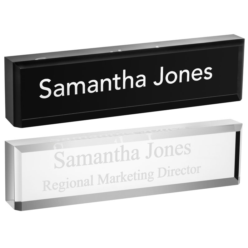 Providence Engraving Personalized Desk Name Plate Custom Acrylic Glass Name Plate Wedge for Office with Laser Engraved Text image 8