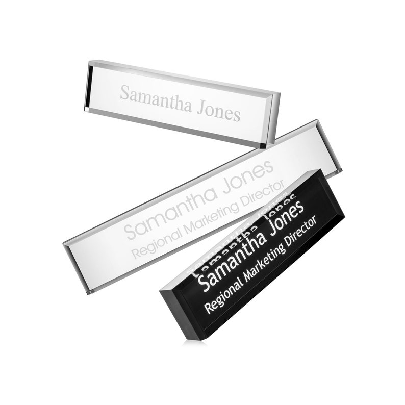 Providence Engraving Personalized Desk Name Plate Custom Acrylic Glass Name Plate Wedge for Office with Laser Engraved Text image 1