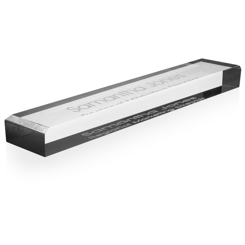 Providence Engraving Personalized Desk Name Plate Custom Acrylic Glass Name Plate Wedge for Office with Laser Engraved Text image 10