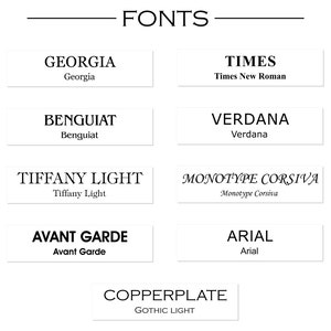 K&ouml;nnte beinhalten: Eine Grafik mit verschiedenen Schriftarten, darunter Georgia, Benguiat, Tiffany Light, Avant Garde, Times New Roman, Verdana, Monotype Corsiva, Arial und Copperplate Gothic Light.