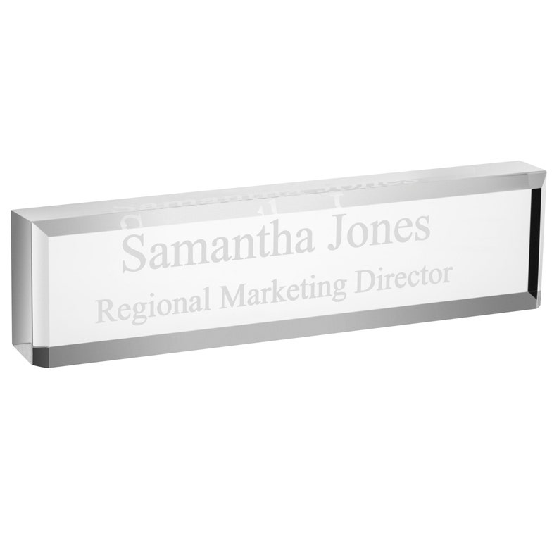 Providence Engraving Personalized Desk Name Plate Custom Acrylic Glass Name Plate Wedge for Office with Laser Engraved Text image 4
