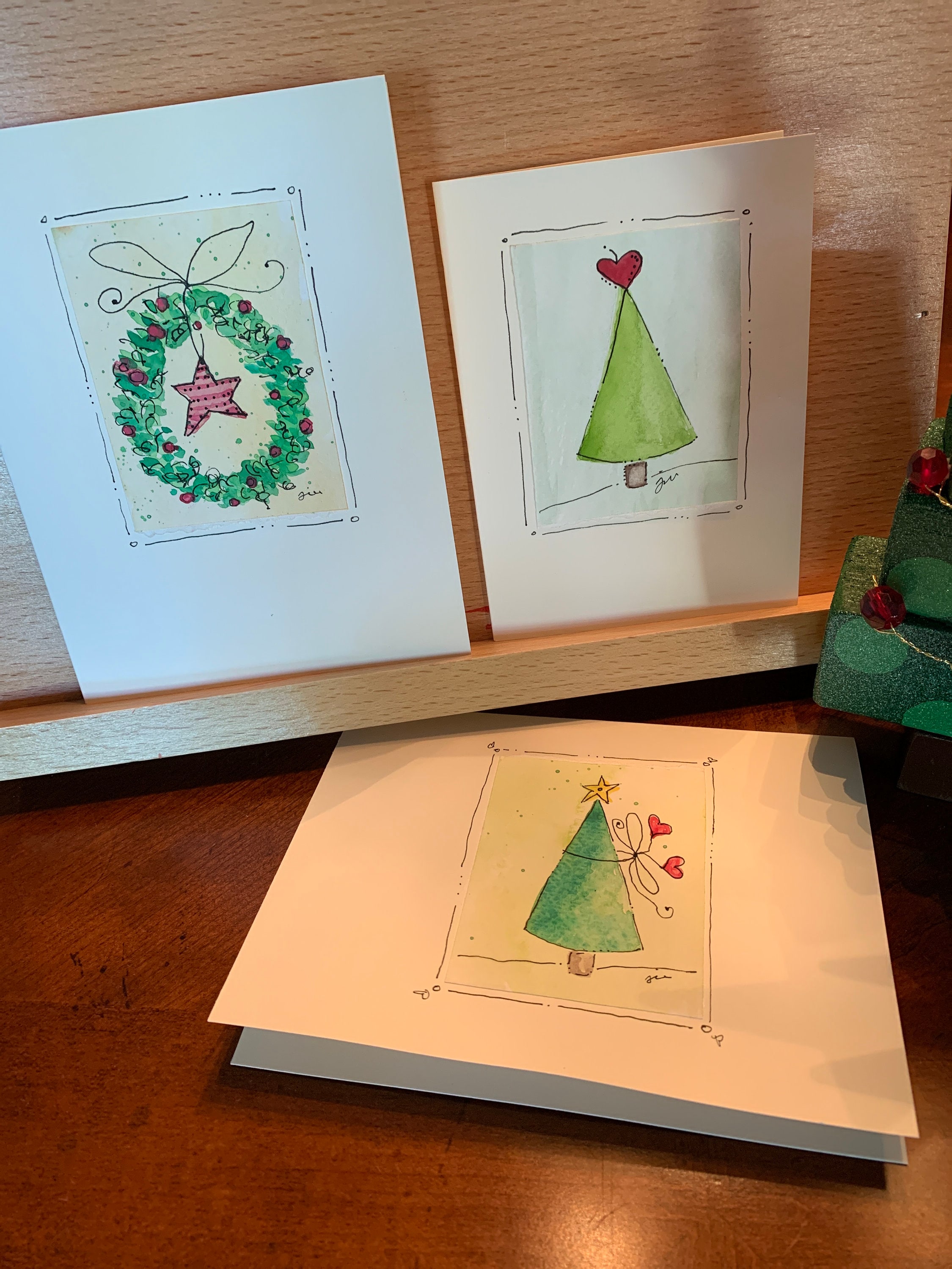 Hand Painted Watercolor Christmas Cards ( Set of 3) - Etsy