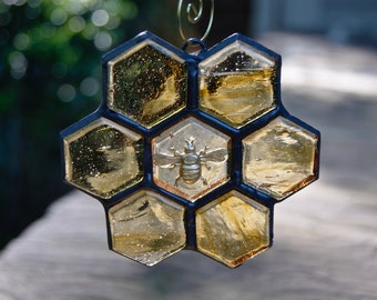 Stained Glass Bee Ornament or Sun Catcher