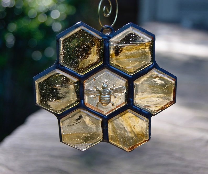 Stained Glass Bee Ornament or Sun Catcher image 1