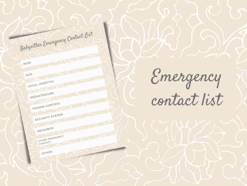 Babysitter Checklist, Emergency Contacts &amp; Important Information Canva ...