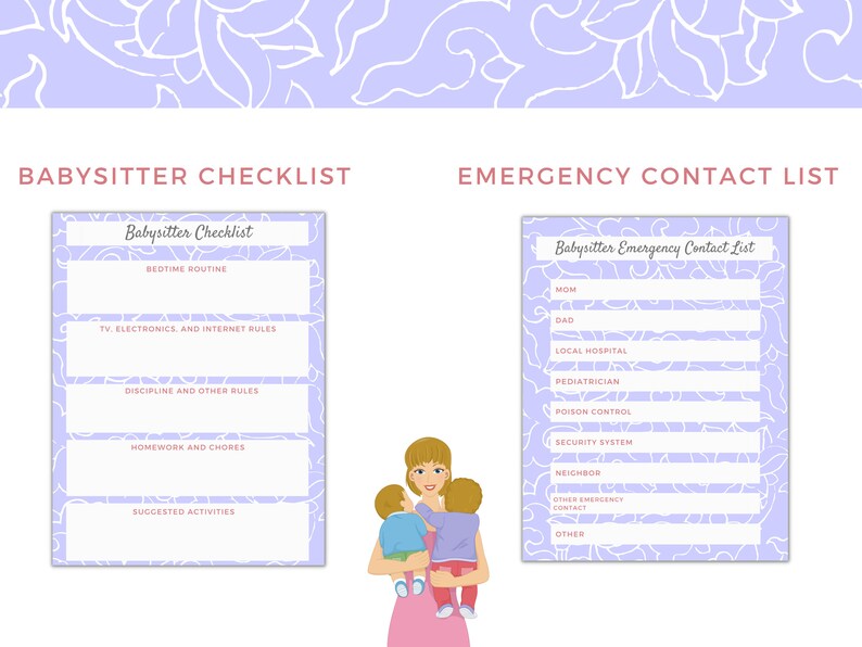 Babysitter Checklist and Emergency Contact Sheet, Babysitter Notes and ...