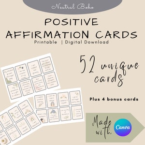 52 cartes d'affirmation positive - encouragement, bien-être, foi, amour de soi, objectifs, soins personnels - téléchargement numérique imprimable avec 4 cartes bonus