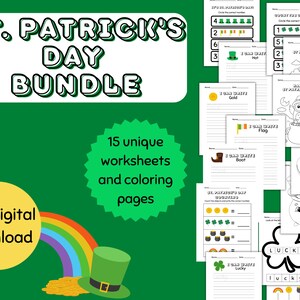 St Patrick&#39;s Day Worksheets 15 instant digital download, printable, educational, green, gold, activities, activity, St Paddys Day, learning