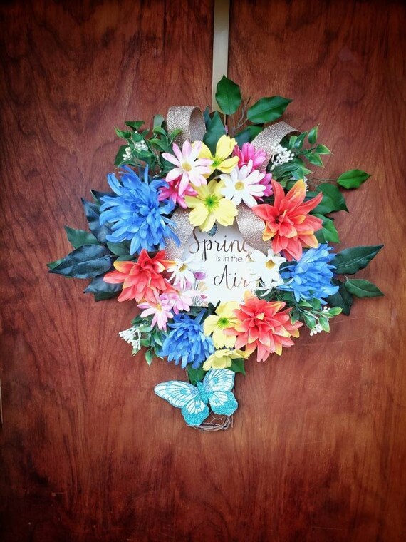 Spring Floral Front Door Wreath Floral Door Decor Spring Butterfly Wreath Spring Home Decor Everyday Wreath Flower Wreath Thin Wreath