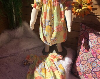 Smocked Bee Dress with sleeves & with elastic smocking at top for easy removal and wonderful comfort and coolness