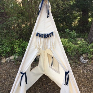 Natural canvas kids teepee playtent playhouse tent teepees with 4 wood poles FREE MONOGRAMMED NAME image 4