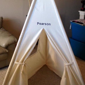 Natural canvas kids teepee playtent playhouse tent teepees with 4 wood poles FREE MONOGRAMMED NAME image 9