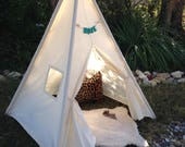 Natural canvas kids teepee playtent playhouse tent teepees with 4 wood poles*** FREE MONOGRAMMED NAME