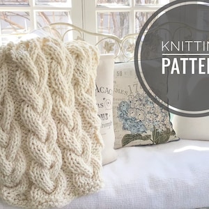 KNITTING PATTERN-The Brayden Throw 60x45 blanket-Chunky yarn pattern-Cable knit coverlet knit pattern-Braid/Cable Knit Pattern PDF download image 1