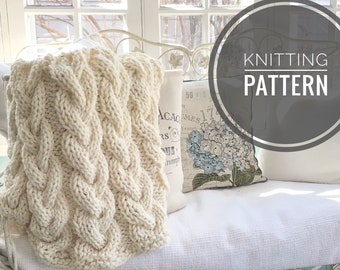 Chunky Cable Knit Blanket PATTERN: The Brayden Throw (PDF Download)