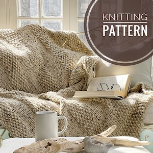 Knitting Pattern The AMALIA THROW, very easy blanket knitting pattern includes 4 sizes, Meditative + relaxing + beautiful knit pattern, PDF