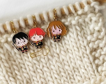 Ensemble de marqueurs de point de crochet pour tricot avec pot de rangement Wizard School