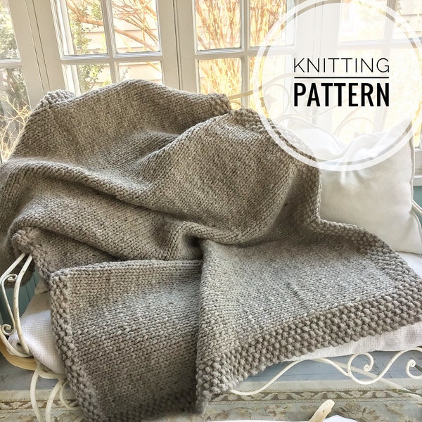 The Rustic Lodge Throw Knitting Pattern - Very Easy Beginner Blanket Knitting Pattern - Meditative Knit Pattern PDF Download
