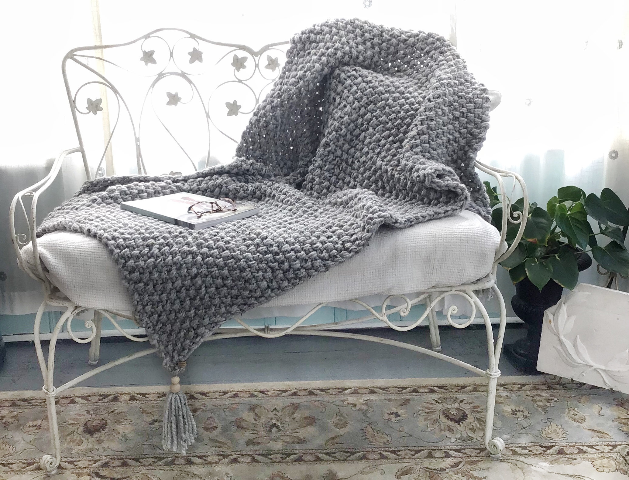 The COZY COTTAGE THROW Hand Knit Wool Blend Blanket Small