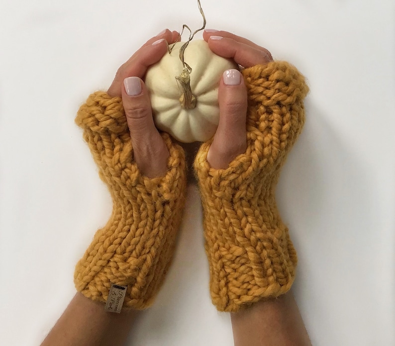Customizable Hand-Knit Fingerless Mitts, Chunky Wool Blend Handwarmers image 2