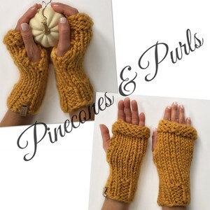 Customizable Hand-Knit Fingerless Mitts, Chunky Wool Blend Handwarmers image 6