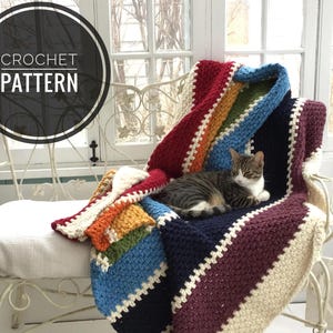 Rainbow Throw Crochet Pattern, Chunky Yarn Blanket (PDF Download)