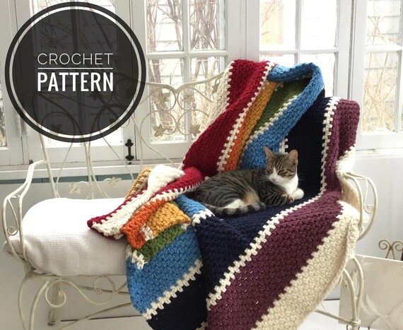 Rainbow Throw Crochet Pattern, Chunky Yarn Blanket (PDF Download)