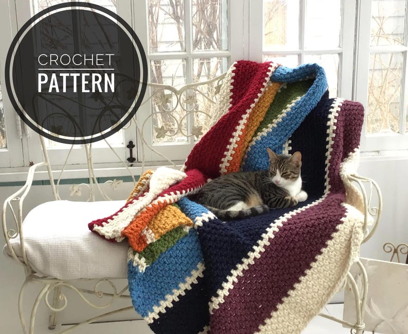 Rainbow Throw Crochet Pattern, Chunky Yarn Blanket (PDF Download) image 1