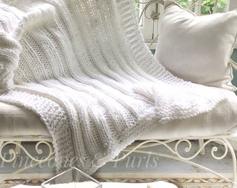 The CAPISTRANO THROW, ready to ship,  hand knit ribbed lightweight reversible blanket Great wedding or housewarming gift