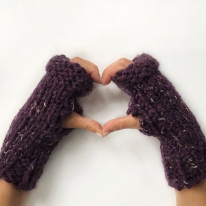Customizable Hand-Knit Fingerless Mitts, Chunky Wool Blend Handwarmers image 3