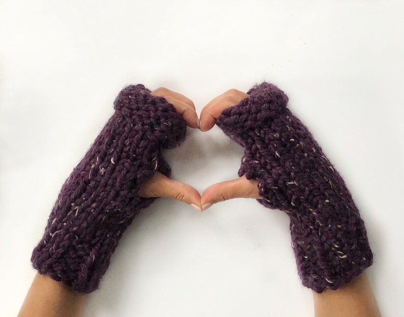 Customizable Hand-Knit Fingerless Mitts, Chunky Wool Blend Handwarmers image 3