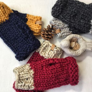 Customizable Hand-Knit Fingerless Mitts, Chunky Wool Blend Handwarmers image 1