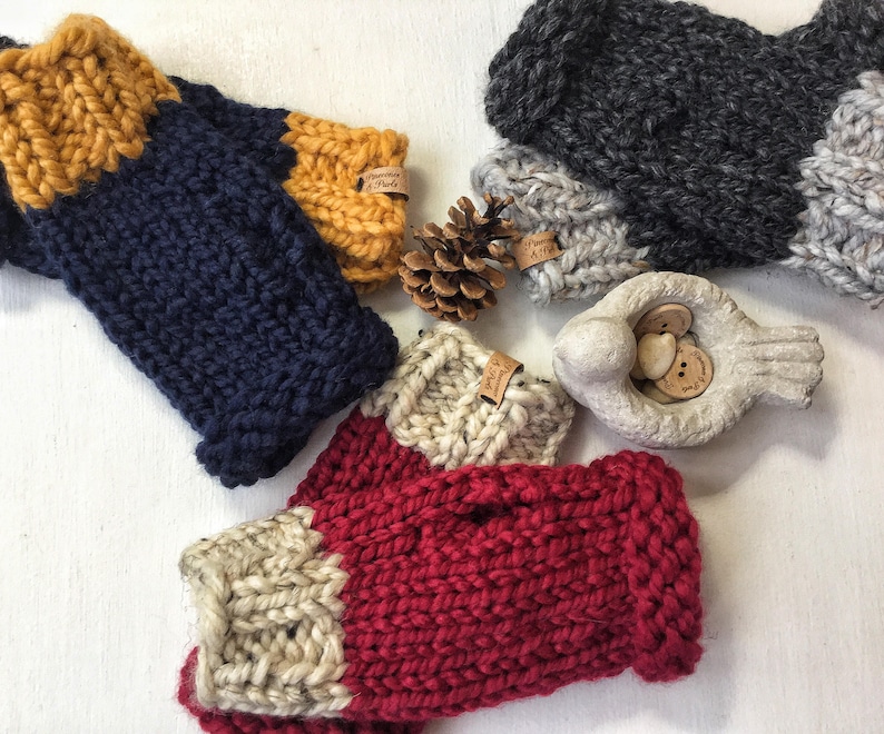 Customizable Hand-Knit Fingerless Mitts, Chunky Wool Blend Handwarmers image 1