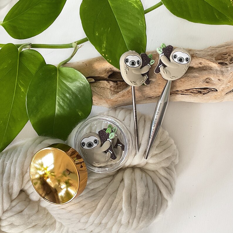 Sloth Needle Knitting Needle Stitch Stoppers LOVABLE SLOTH, Set of 2 Adorable Point ...