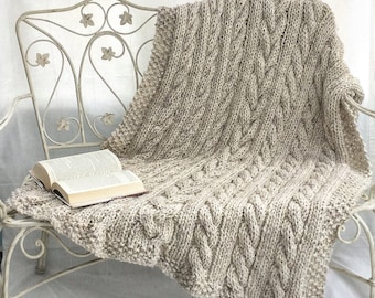 The SONOMA Throw-Handknit Cable Blanket-Handmade Movie Night Blanket 61x51 Inch Coverlet-Beach/Cottage/Country/Farmhouse Chic Cozy Home