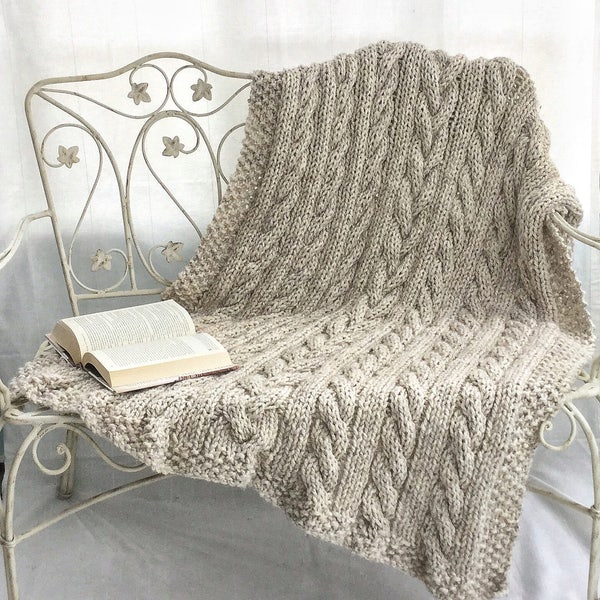 The SONOMA Throw-Handknit Cable Blanket-Handmade Movie Night Blanket 61x51 Inch Coverlet-Beach/Cottage/Country/Farmhouse Chic Cozy Home