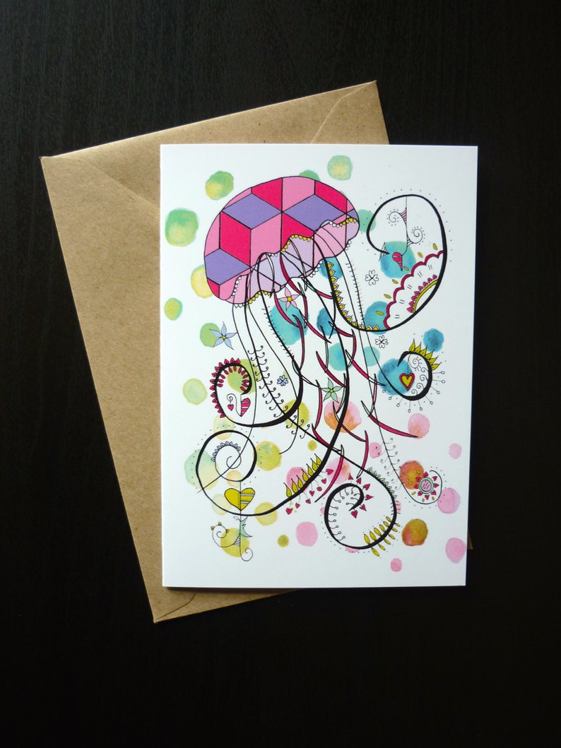Occasion Birthday Blank Hand Drawn Jellyfish Greetings Card Anniversary Available with Custom Message
